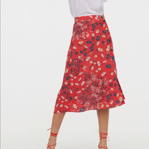 H&M Dresses & Skirts - H&M | Red Floral Calf Length Skirt